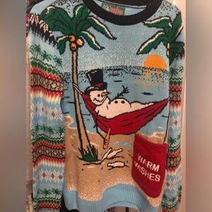 Blue Ugly Christmas Sweater with beer holder
